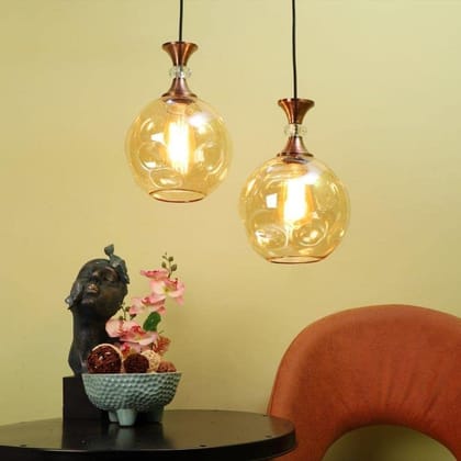 ELIANTE Iron Hanging Light Antique Copper Base Gold White Shade Hanging Light for Living Room, Bedroom, Dining Room, Kitchen