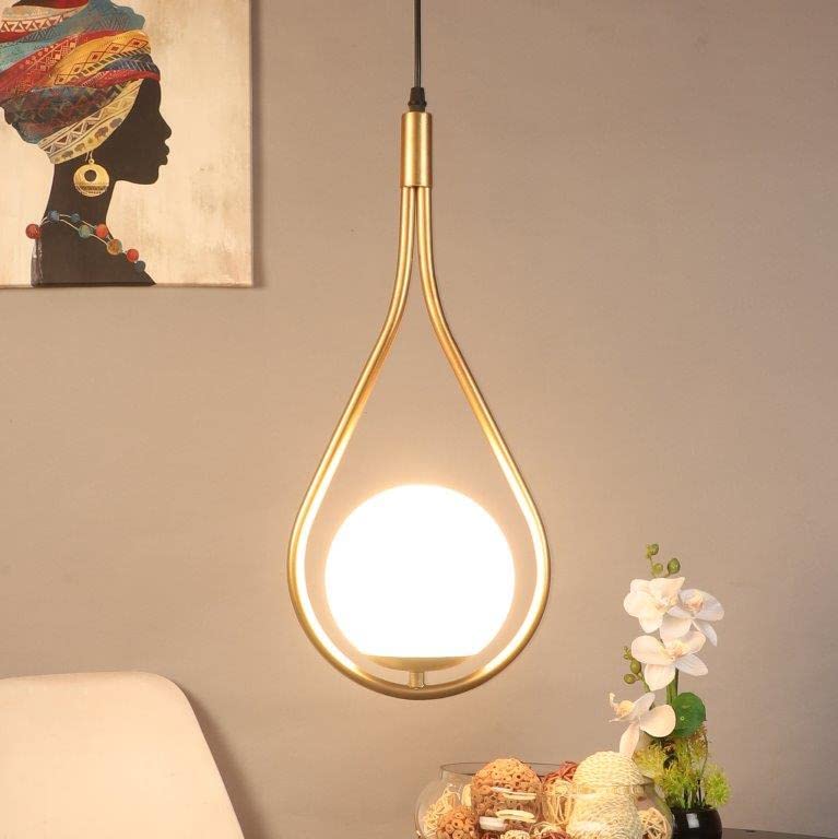 ELIANTE Gold Iron Base White Glass Shade Hanging Light - 1522-1Lp - Without Bulb