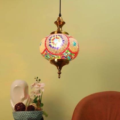 ELIANTE Gold Iron Base Multicolour White Shade Hanging Light - 3031-1Lp-Multi - Without Bulb