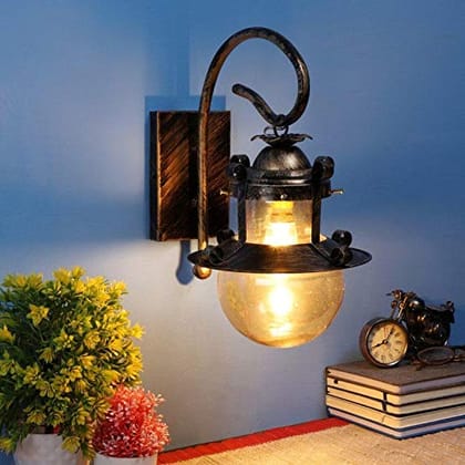 ELIANTE Aluminium Wall Light Golden Antique Design Wall Light Sconce Lamp with Glass Shade for Dining, Bedroom,Living Room,Restaurants,Coffee Shop, Balcony, Home & Office Decor (Bulb Not Included)