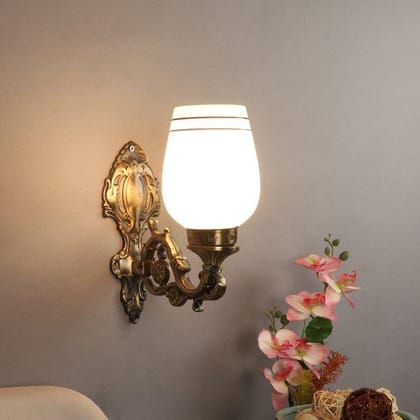 ELIANTE Aluminium Wall Light Antique Gold Base White Glass Shade Wall Light for Living Room, Bedroom, Dining Room, Kitchen