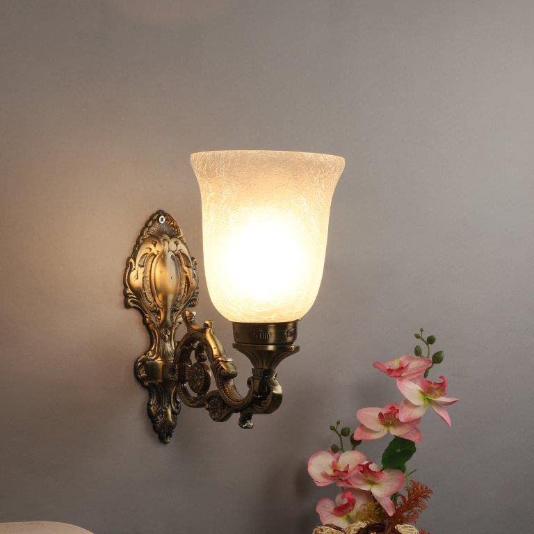 ELIANTE Antique Gold Aluminium Base Crackle Glass Shade Wall Light - 8554-1W - Without Bulb