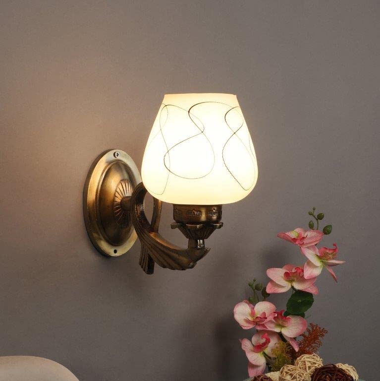 ELIANTE Antique Gold Aluminium Base White Glass Shade Wall Light - 8653-1W - Without Bulb