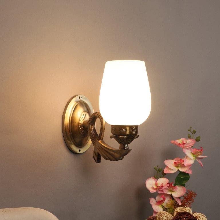 ELIANTE Antique Gold Aluminium Base White Glass Shade Wall Light - 8652-1W - Without Bulb