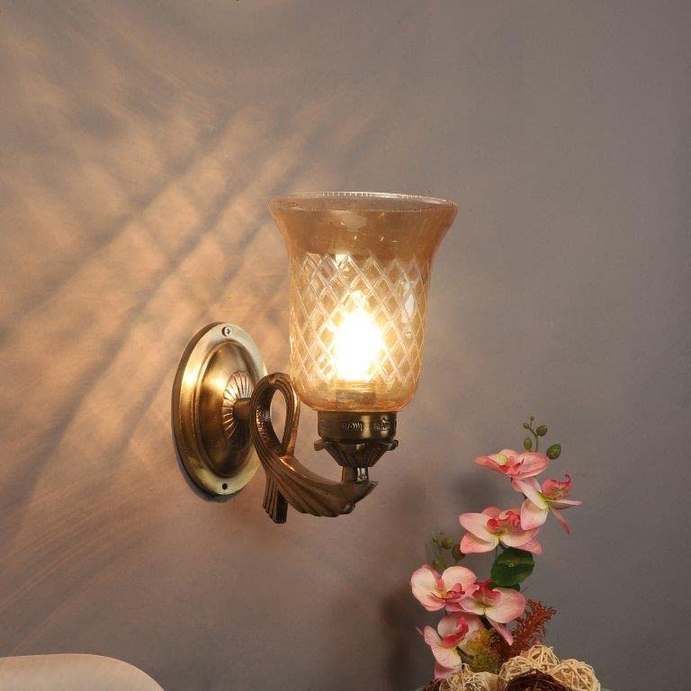 ELIANTE Antique Gold Aluminium Base Transparent Glass Shade Wall Light - 8654-1W - Without Bulb