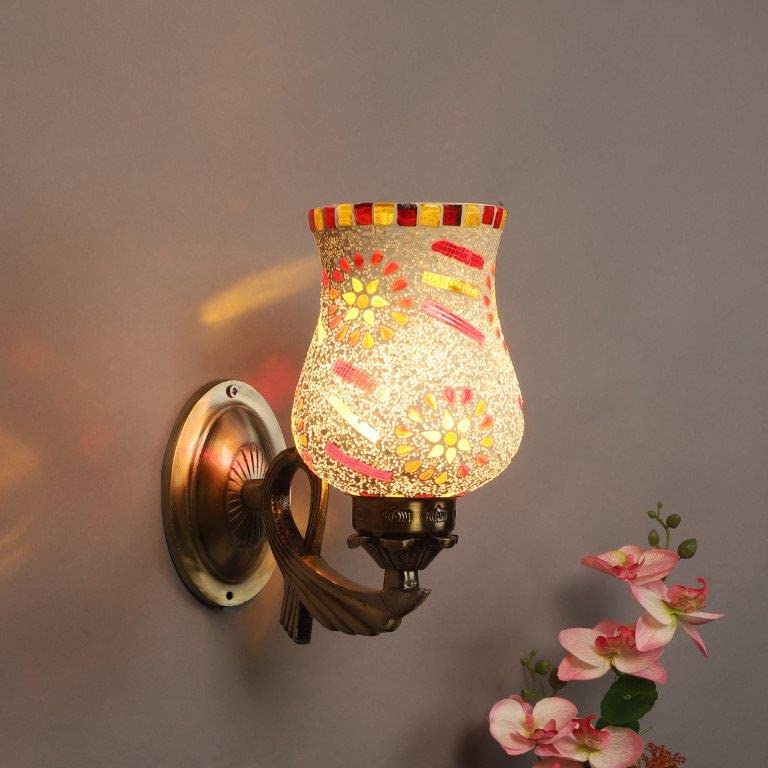 ELIANTE Antique Gold Aluminium Base Multicolour Glass Shade Wall Light - 8655-1W - Without Bulb