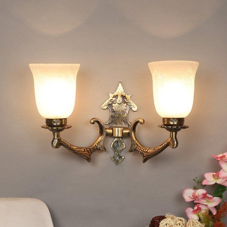 ELIANTE Antique Gold Aluminium Base Frost Glass Shade Wall Light - 8752-2W - Without Bulb