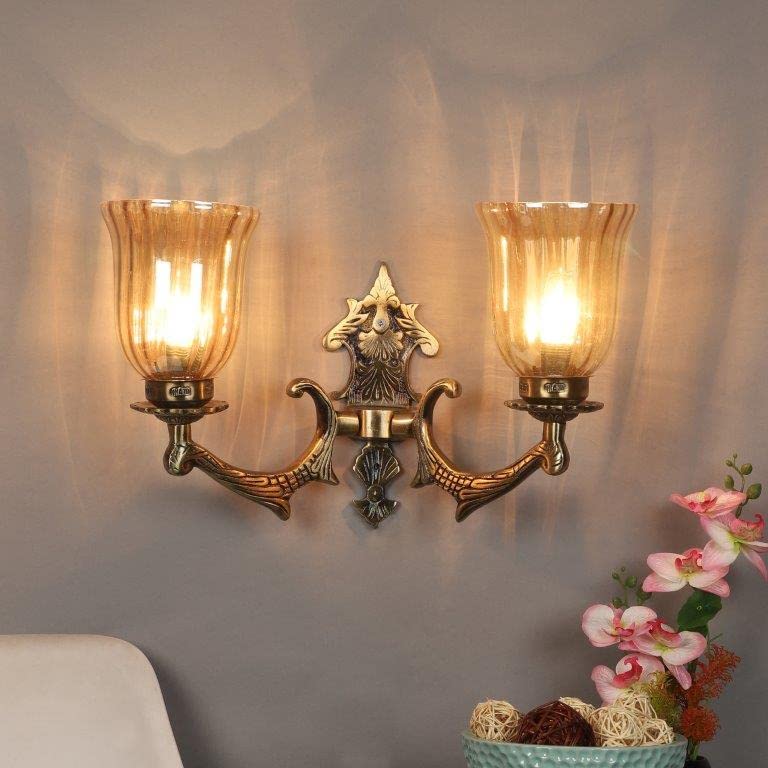 ELIANTE Antique Gold Aluminium Base Gold Glass Shade Wall Light - 8755-2W - Without Bulb