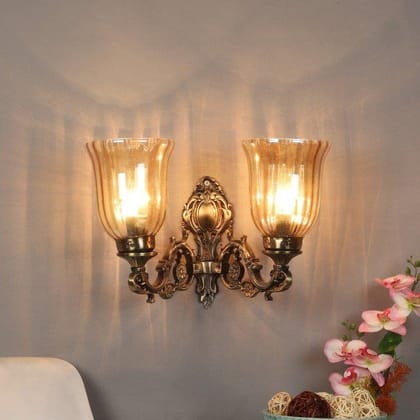 Eliante Aluminium Wall Light Antique Gold Base Gold Glass Shade Wall Light for Living Room, Bedroom, Dining Room, Kitchen