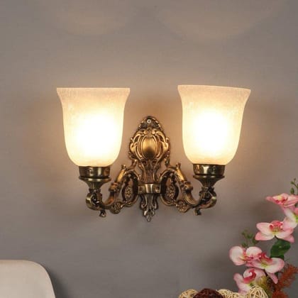 Eliante Antique Gold Aluminium Base White Glass Shade Wall Light for Living Room, Bedroom, Dining Room, Kitchen