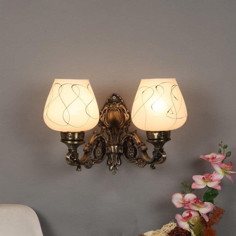 ELIANTE Aluminium Wall Light Antique Gold Base Frost Glass Shade Wall Light for Living Room, Bedroom, Dining Room, Kitchen