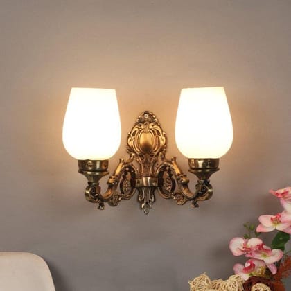 Eliante Aluminium Wall Light Antique Gold Base White Glass Shade Wall Light for Living Room, Bedroom, Dining Room, Kitchen