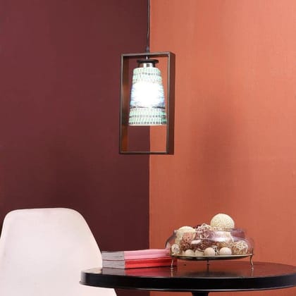 Eliante Wood Hanging Light Brown Base Blue Glass Shade Hanging Light for Living Room, Bedroom, Dining Room, Kitchen