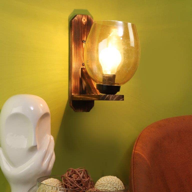 Eliante Wood Wall Light Brown Base Gold White Shade Wall Light for Living Room, Bedroom, Dining Room, Kitchen