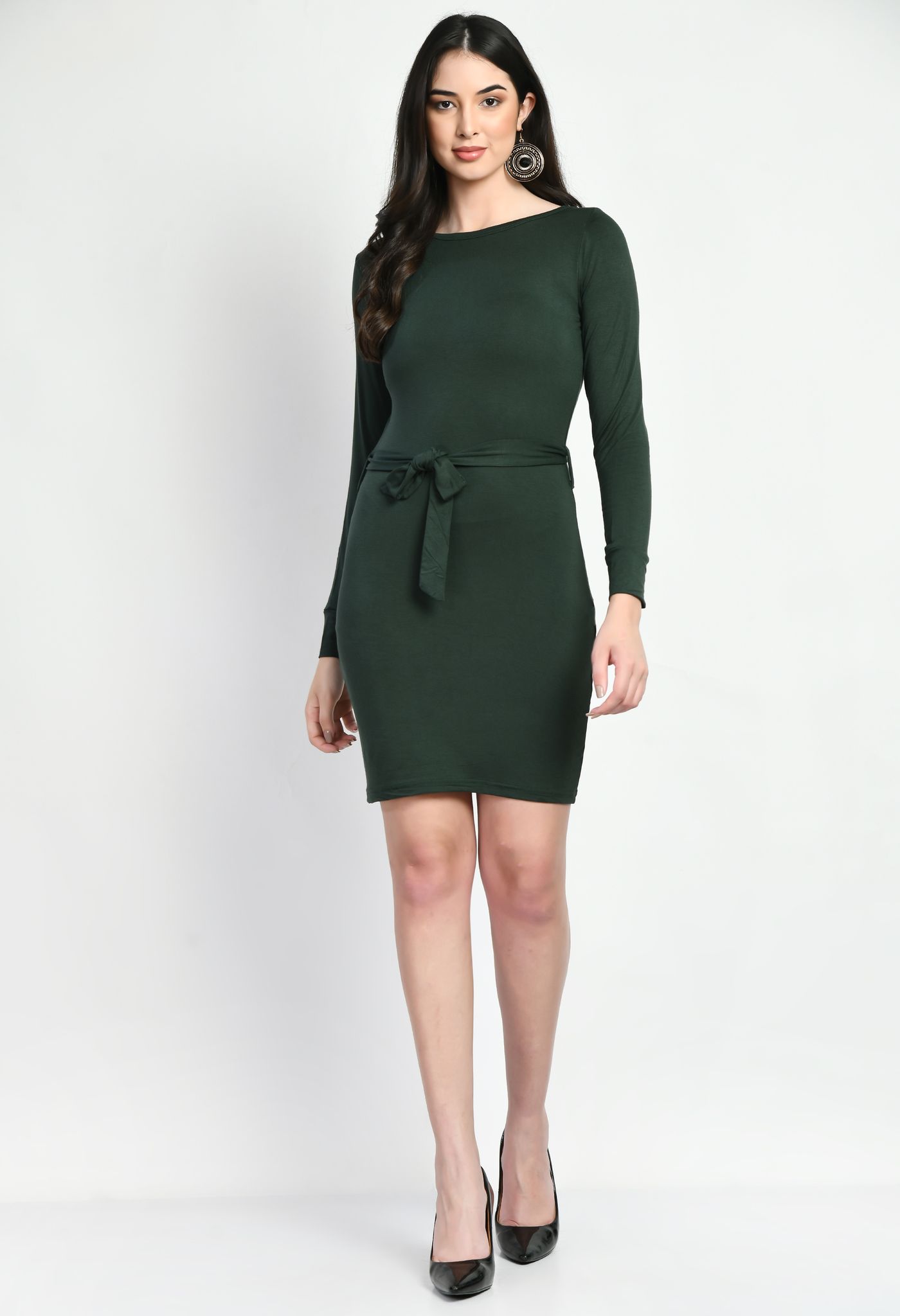 Forest Green Mini Bodycon Dress With Cut Out | ADFY-KRIMD-2135 | Cilory.com