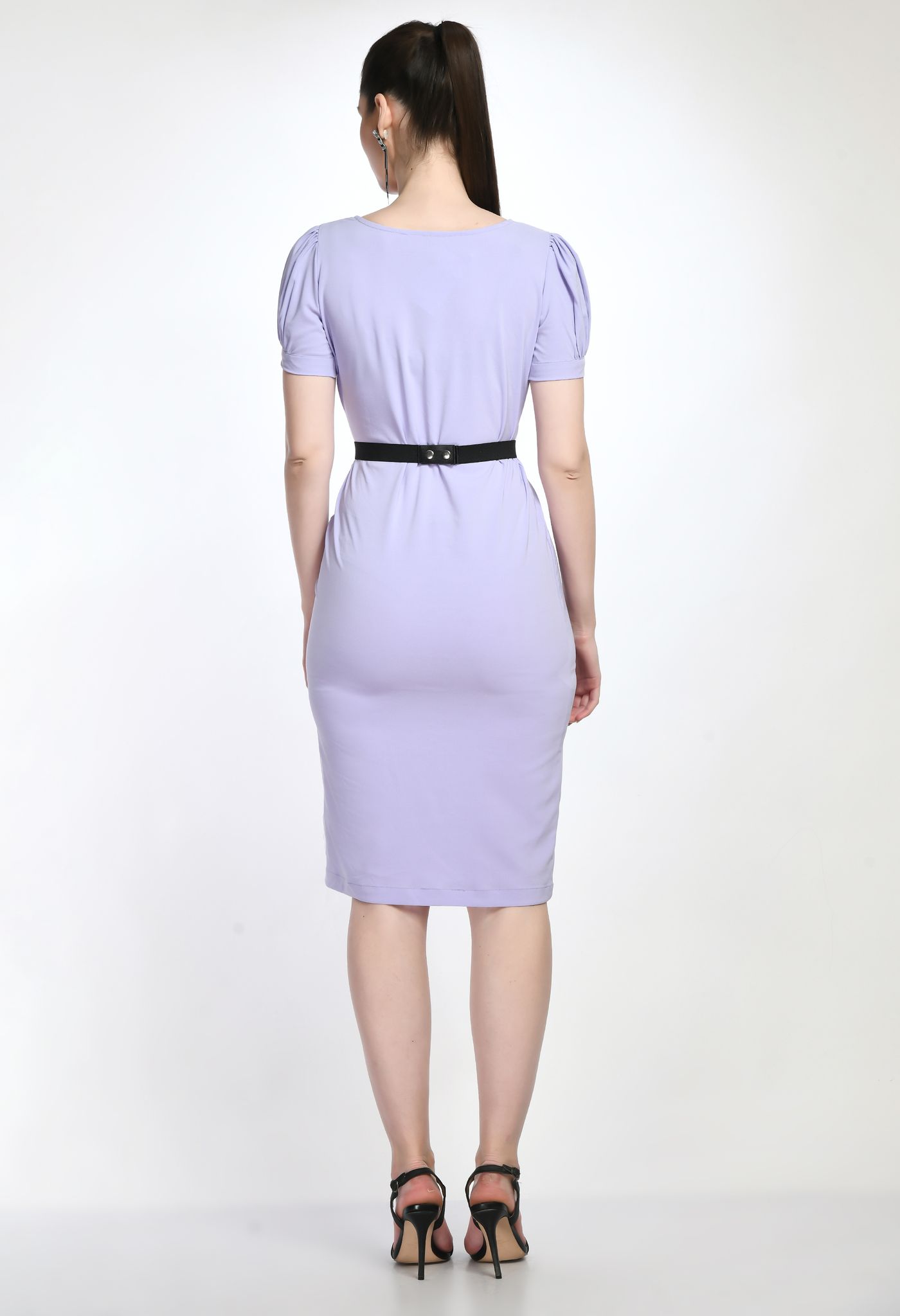 STYLZINDIA-Lavender-Elegant Solid Belted Sheath Dress for womens, casual & party wear