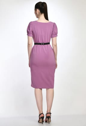 STYLZINDIA-Purple-Elegant Solid Belted Sheath Dress for womens, casual & party wear