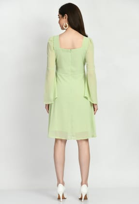 STYLZINDIA-Light Green-Stylish Solid Chiffon Lace Dress for womens, casual & party wear