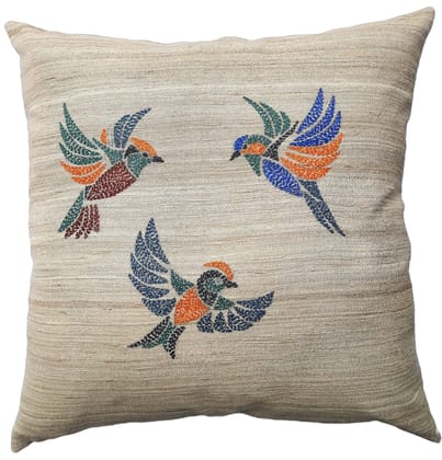 Silk kantha stitch embroidered birds pattern cushion pillow cover