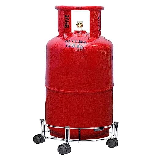 URBAN CREW High Grade Stainless Steel Cylinder Trolley With Wheels - LPG Cylinder Trolley - Easy to Move - Wheel Trolley (1PC)