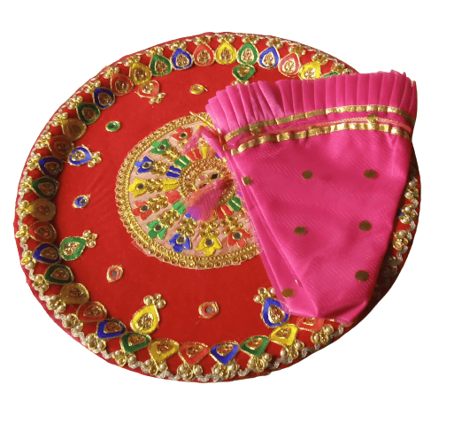 Big Traditional THAAL with GAUD Thaali Cover Onl ( Set of Thaal & Pink Cover )