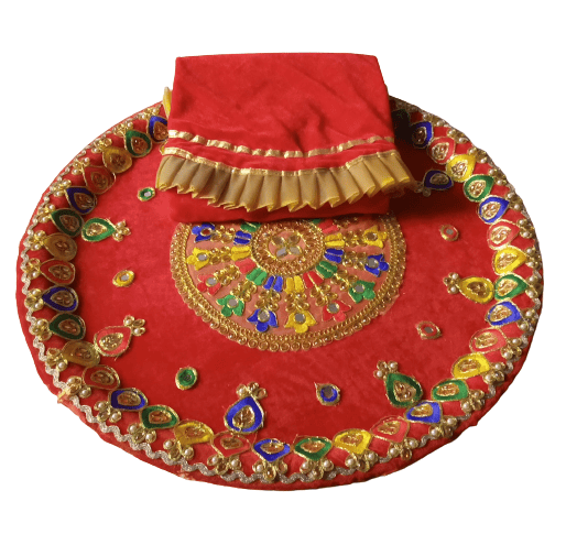 Big Traditional THAAL with GAUD Thaali Cover Only  ( Set of Thaal & Maroon Velvet Cover )