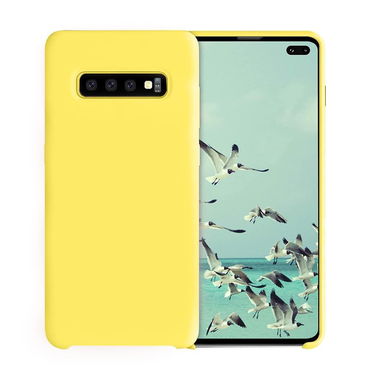 LIRAMARK Liquid Silicone Soft Back Cover Case for Samsung Galaxy S10 Plus / S10+ (Yellow)