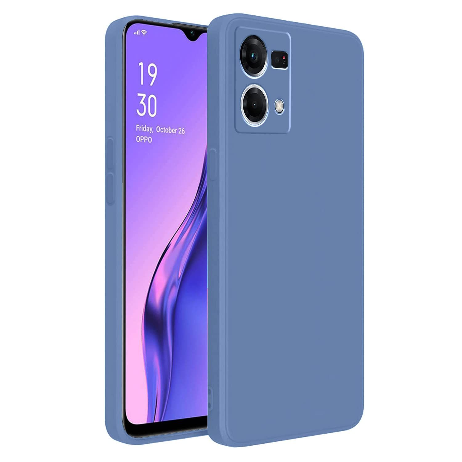 LIRAMARK Silicone Soft Back Cover Case for Oppo F21 Pro 4G / Reno 7 4G (Silicone Blue)