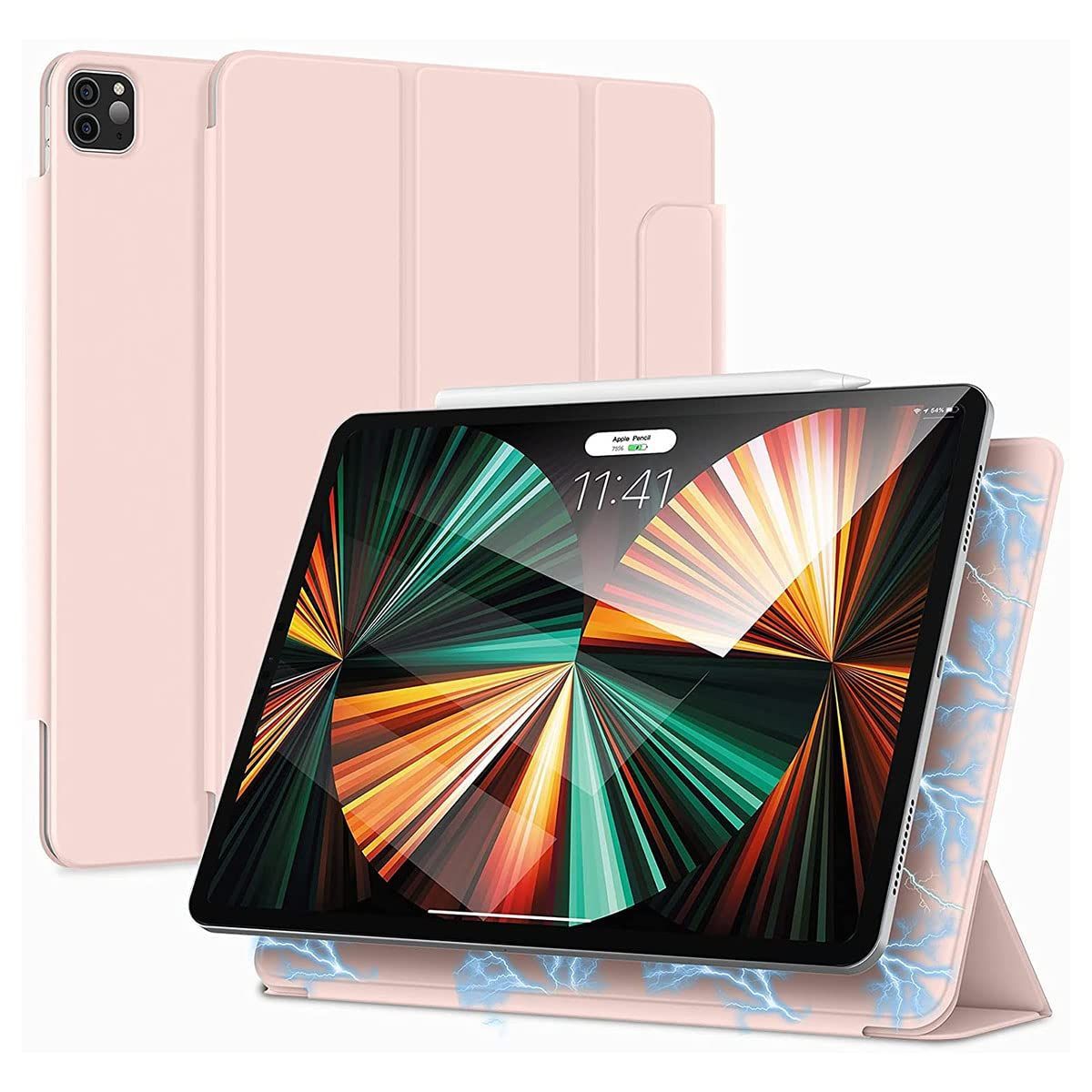 LIRAMARK Magnetic Series Back Cover Case Compatible with Apple iPad Pro 12.9 2021/2020 (5th/4th Gen) , Convenient Magnetic Attachment, Auto Sleep/Wake, Fully Supports Pencil 2 - Pink