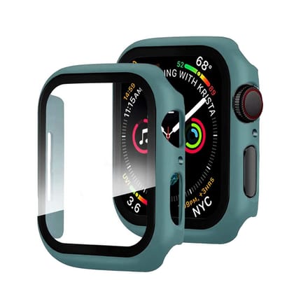 LIRAMARK Case with Built-in Tempered Glass Screen Protector Compatible with 45mm Series of Apple Watch iWatch 7 (Matt Green, 45mm) [Snap On Design]