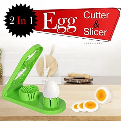 URBAN CREW 2 in 1 Egg Cutter/Slicer Egg Slicing Machine Boiled Egg Cutting and Slicing Stainless Steel Cutting Wire, Kitchen Cooking Tool (Pack of 1, Multi)