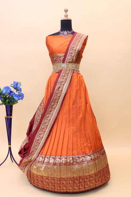 Buy HALFSAREE STUDIO Dark Pink Banarasi silk Pattu Lehenga for Women Online  at Best Prices in India - JioMart.