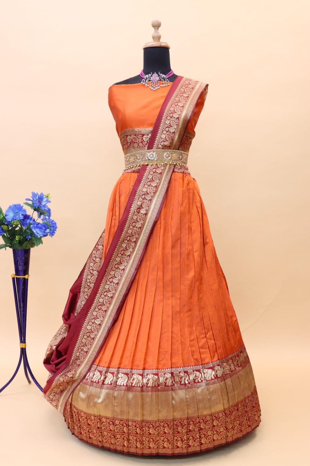 Buy HALFSAREE STUDIO Beige Banarasi silk Pattu Lehenga for Women Online at  Best Prices in India - JioMart.