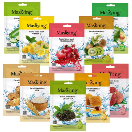 Masking Facial Sheet Mask for Brightening and Glowing Skin Combo Pack 10