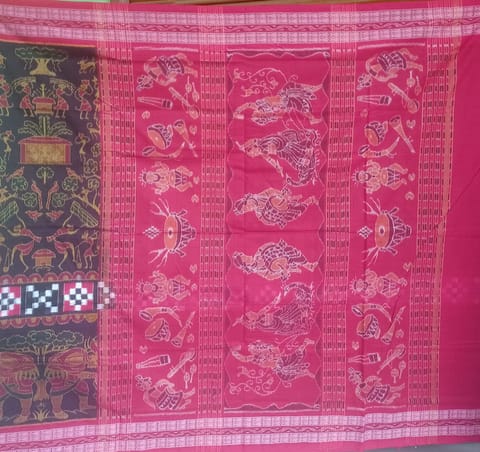 Peach Orange Purple Handloom Silk Sambalpuri Saree