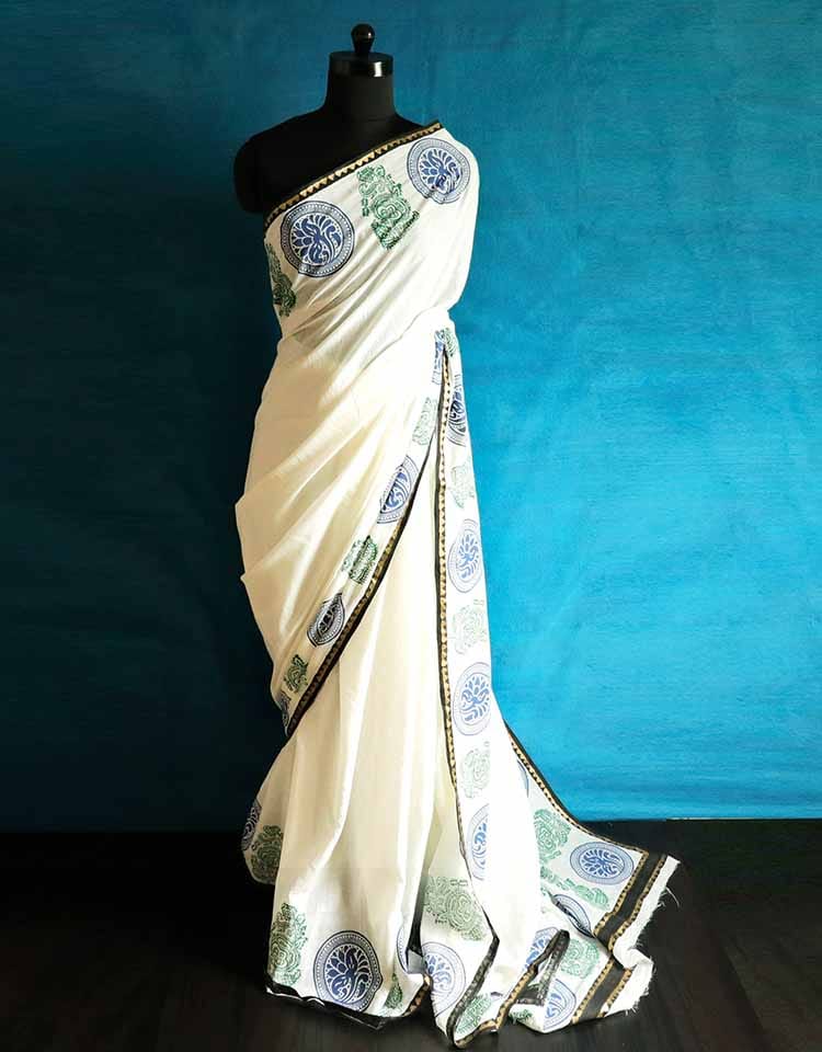 White Mul Cotton saree