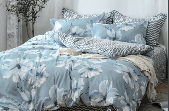 Cotton Over The Topo Cover Set-Sky Blue-GARNET XL 3 PC SET 1 Bedsheet 275 X 275 cms, 2 Pillow Covers 46 X 69 cms.