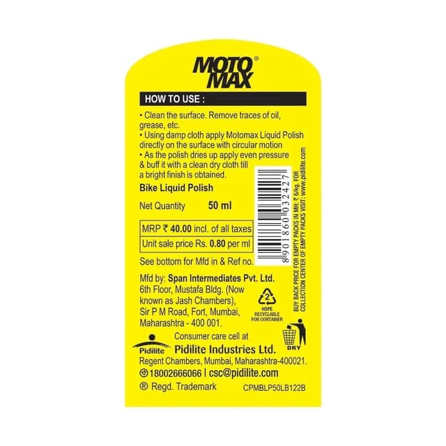 Motomax Bike Liquid Polish 50 ml with Sponge Instant shine