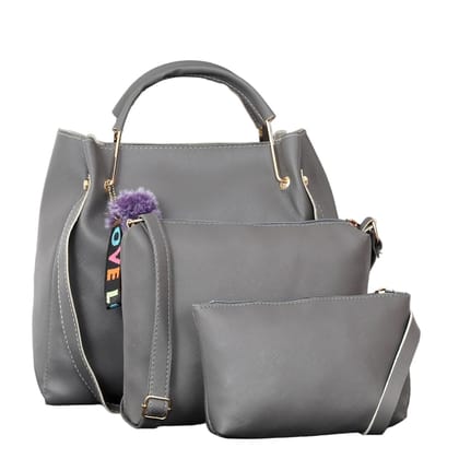 AUTHENTIC AK Women 3 LR Bib Gray Pouch Combo Hand Bag A335 - Trendy and Convenient