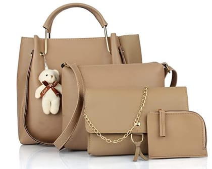 AUTHENTIC AK Women 4 Teddy Cream Combo Hand Bag A547 - Cute and Stylish