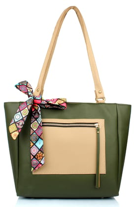 AUTHENTIC AK Women Pkt Zip Ribbon Green Bag A135 - Fashionable and Practical