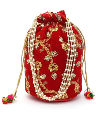 AUTHENTIC AK Women Potli Golden Work With Maroon A14