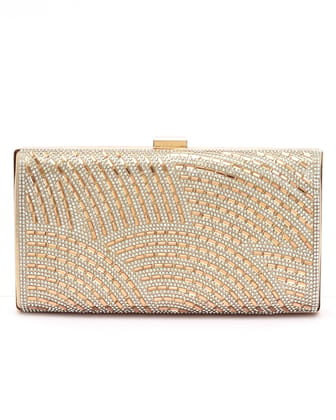 AUTHENTIC AK Sophisticated Metallic Elegance: Women's Stone & Metallic Gold Clutch A13