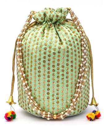 AUTHENTIC AK-WOMEN POTLI GOLDEN STAR WITH GREEN A14
