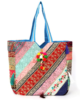 AUTHENTIC AK-WOMEN HANDICRAFT TOTE BAG MULTICOLOUR A15