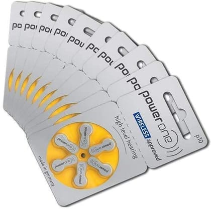 Power One Hearing Aid Battery Size 10, Pack of 60 Batteries, 10 Strips