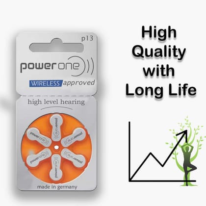 Power One Hearing Aid Battery Size 13, Pack of 24 Batteries, 4 Strips