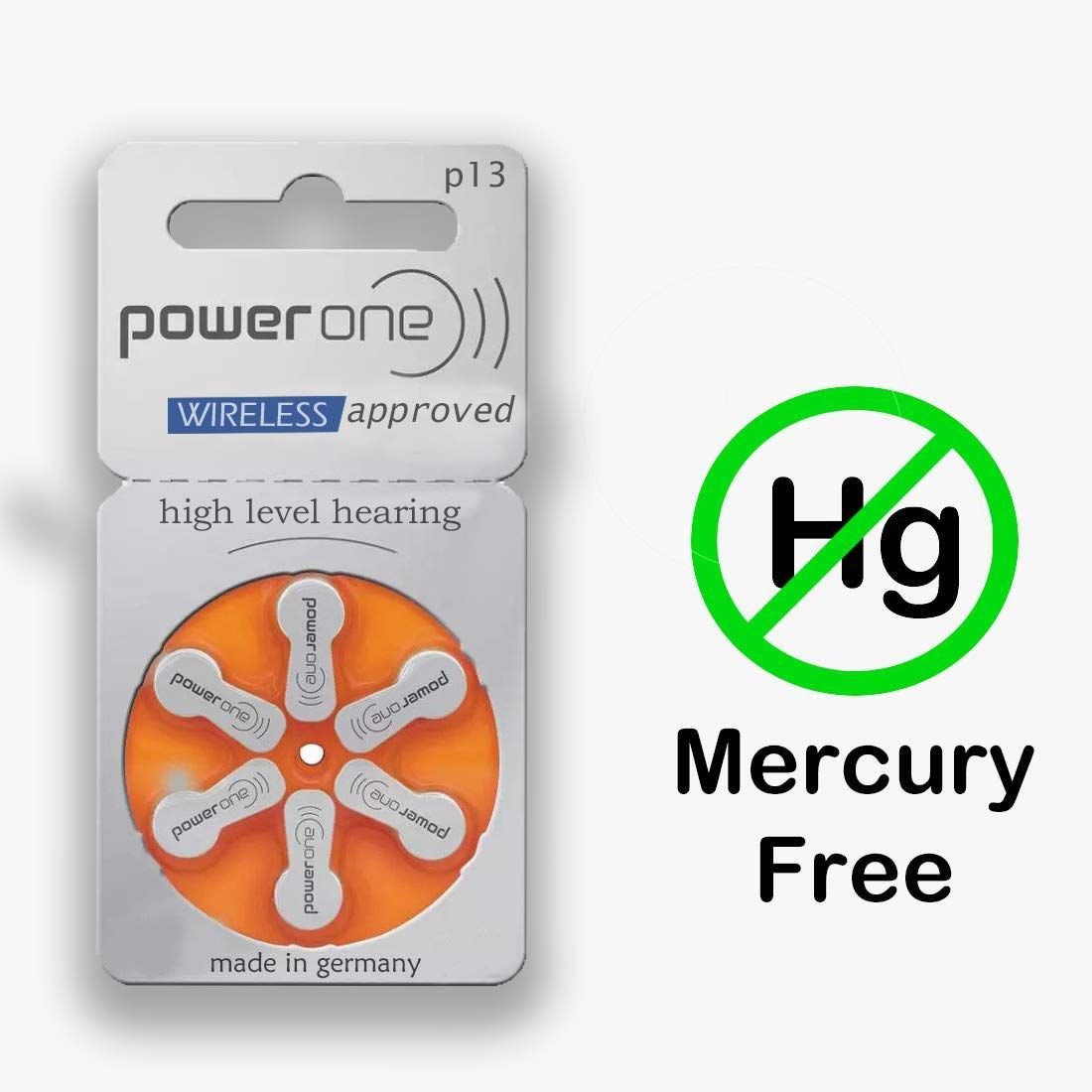 Power One Hearing Aid Battery Size 13, Pack of 48 Batteries, 8 Strips