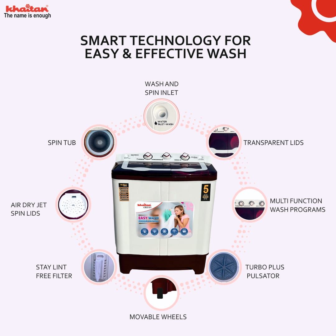 Khaitan Orfin 7.2kg semi automatic washing machines