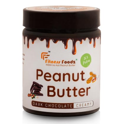 FITNESS FOODZ Dark Chocolate Peanut Butter | Creamy | 510g | 26% Protein | No Cholesterol | No Preservatives | No Hydrogenated Oil